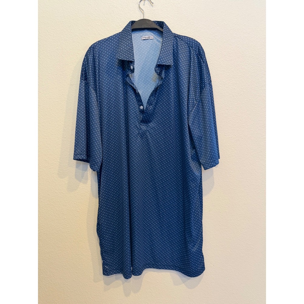 Collars & Co Mens 3XL Dress Collar Polo Shirt Navy Geometric Starburst Print